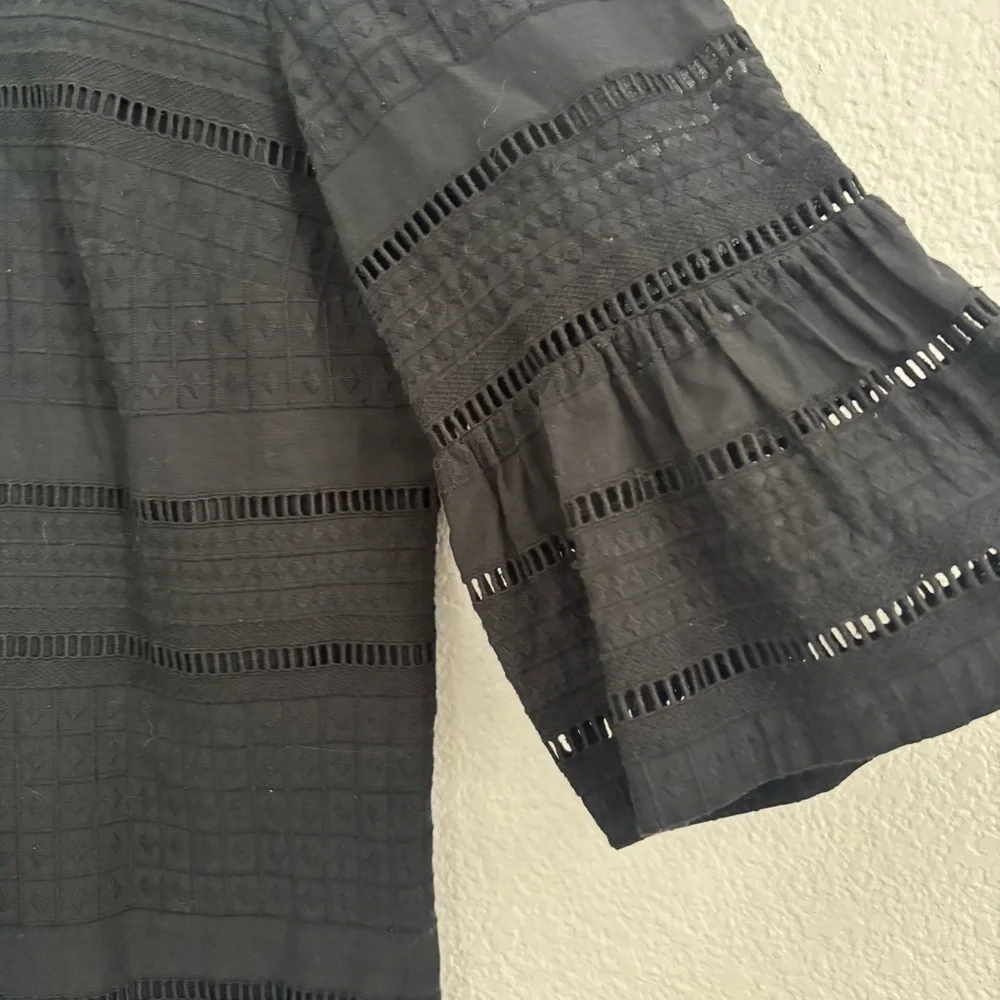 J. Crew Women's Size 0 Petite Black Flutter Sleeve Eyelet Shift Dress